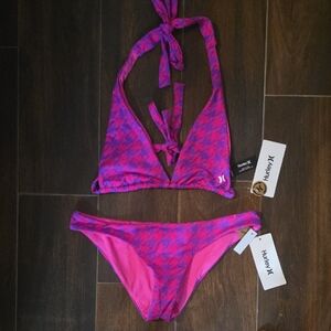 Hurley Pink and Purple Houndstooth Bikini